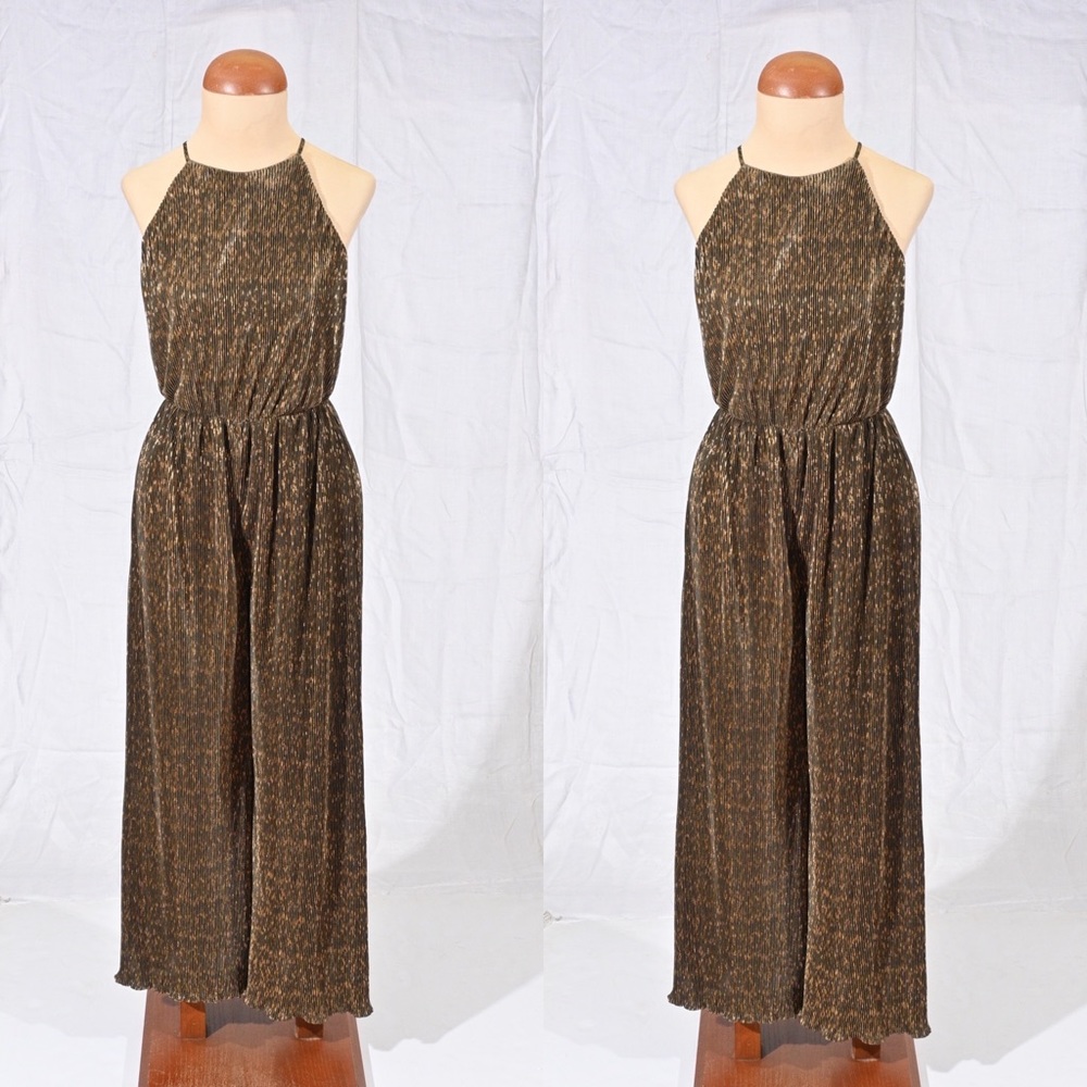 Olive Green and Gold Jumpsuit with Open Back